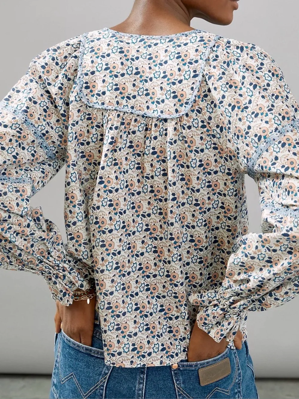 Othilia Laura Peasant Blouse Anthropologie Floral Blue Print Puff Sleeve NWOT S